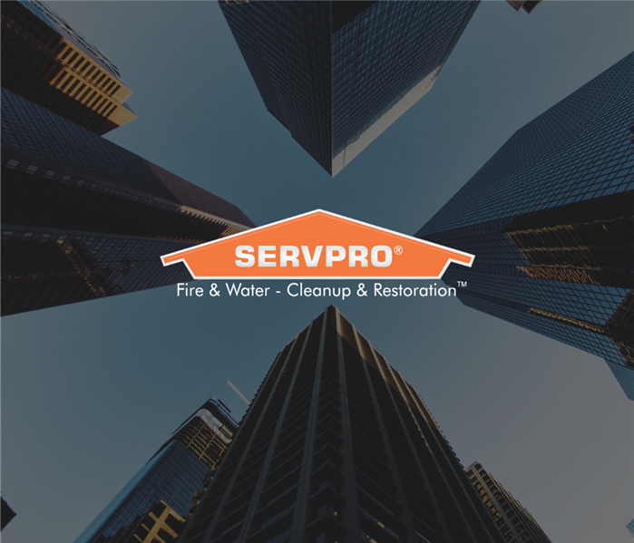 Buildings in the sky with Servpro logo